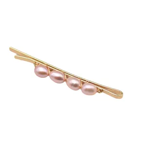 Eleganter goldener Haarschmuck mit vier natürlichen rosa Perlen für Hanfu-Styling
