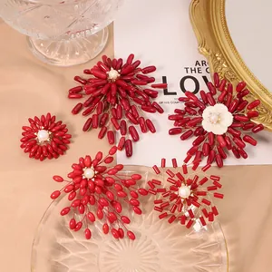 Vintage Ethnic Handmade Branch Brooch Natural Pearl Red Sea Bamboo Gold Plated Copper Floral Corsage For Women Wedding Party Jewelry