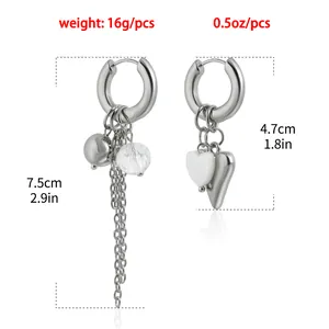 Detailed view of asymmetric heart and chain hoop earrings with measurements and weight
