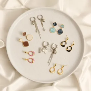Vintage Geometric Spiral Round Oil Drop Heart Stud Earrings For Women Zinc Alloy Stainless Steel Earring Post Jewelry