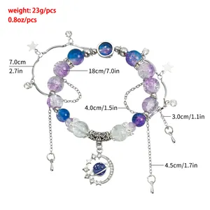 Vue détaillée du bracelet planète violette avec les mesures en cm et en pouces.