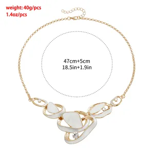Detailed view of French hollow white enamel necklace with chain specs and measurements