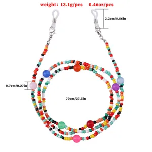 Detaillierte Maße der bunten handgefertigten Perlenbrillenkette und des Mehrzweck-Lanyards