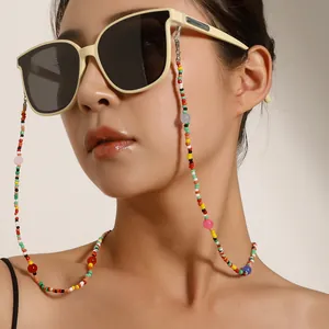 Mode Bonbonfarben Glasperlen Brillenkette Für Damen Handgefertigte Acrylperlen Rutschfeste Brillenschnur Nackenband Halter