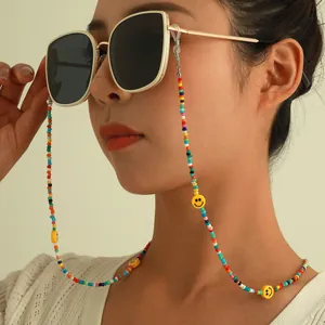 Colorful Acrylic Seed Bead Eyeglass Chain For Women Smiley Face Mask Lanyard Anti-slip Eyewear Strap Fashion Jewelry Neck Cord