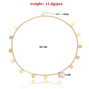 Detailed view of gold metal chain hairband with sequin tassels and measurements