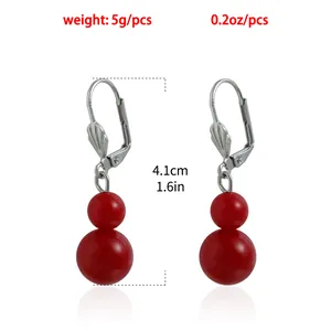 Detailed dimension view of red double bead drop earrings showing 4.1cm length and 5g weight