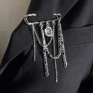Vierkante Zwarte Glazen Edelsteen Multi-Ketting Broche Europese Stijl Legering Veiligheidsspeld Taille Broche Voor Dames Sieraden