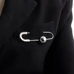 Broche Épingle de Sûreté Minimaliste en Alliage Avec Perle Ronde Surface Lisse Ajusteur de Taille Clip de Fixation de Vêtements Bijoux Femme Cadeau