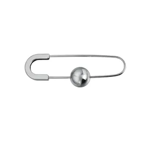 Broche épingle de nourrice argentée minimaliste avec perle métallique lisse