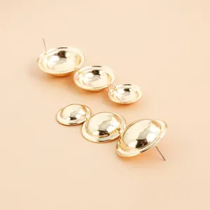 Vintage gold geometric triple-disc drop earrings for party and formal wear.