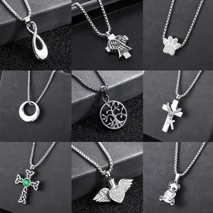 Stainless Steel Cross Wing Cat Paw Pendant Necklace Unisex Hip Hop Perfume Bottle Cremation Jewelry Gift For Men Women