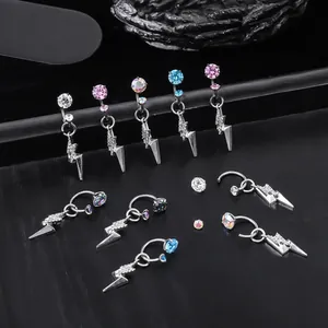 Titanium Alloy Zirconia Lightning Horseshoe Hoop Earring For Men Women Single Piece Fashion Lightning Pendant Jewelry