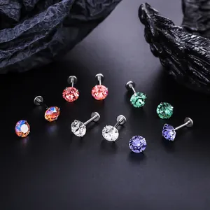 Piercings labret de titanio F136 con circonitas de corte rosa en varios colores