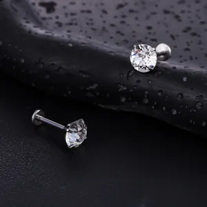 Piercing de labio en titanio F136 con rosca interna y cristal de circonita rosa pura