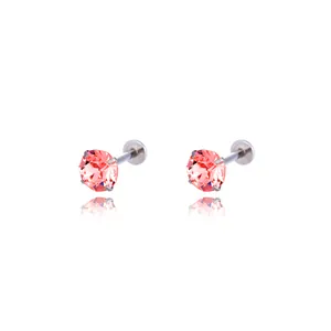 Pendientes de titanio F136 con circón rosa de corte rosa y rosca interna