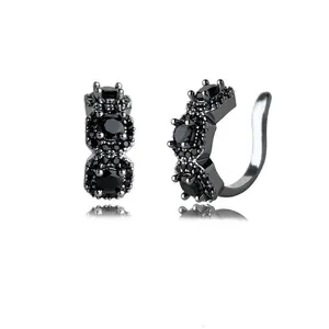 Stylish black magnetic ear clips with sparkling black gemstones for non-pierced ears.