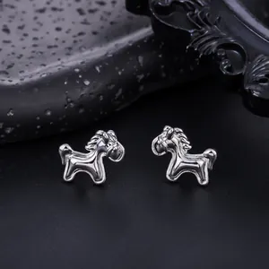 Minimalist polished silver-toned horse animal stud earrings for women and men accessory