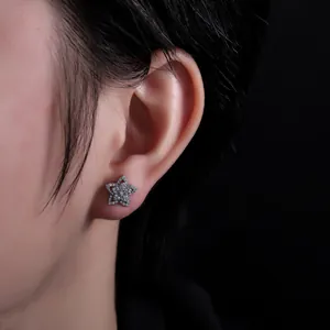 Gros plan détaillé d'une boucle d'oreille étoile en argent sertie de zircons pavés.