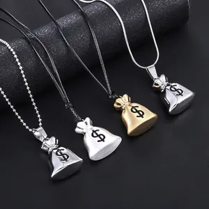 Hip Hop Money Bag Pendant Necklace For Men Women Stainless Steel Dollar Sign Charm With Leather Cord Snake Chain Jewelry