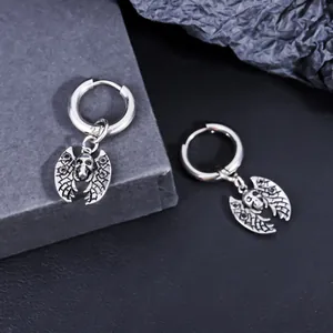 Gothic Stainless Steel Bat Wing Skull Drop Hoop Earrings For Men Women Punk Hip Hop Rock Biker Jewelry Retro Fashion Accessory