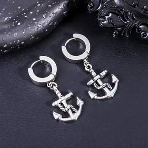 Stainless Steel Anchor Hoop Earrings For Men Women Punk Nautical Pirate Ship Anchor Dangle Earrings Unisex Vintage Jewelry