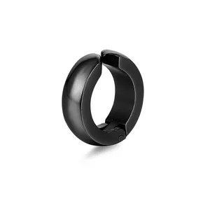 Sleek black titanium steel non-piercing ear cuff clip earring for men and women