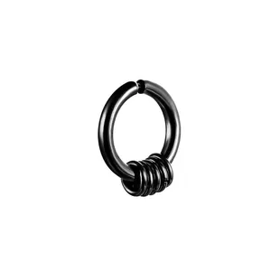 Minimalist black titanium steel hoop earring with five small rings detail for men and women