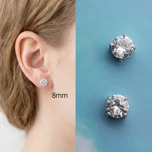 8mm minimalist cubic zirconia magnetic stud earrings for men and women, non-pierced