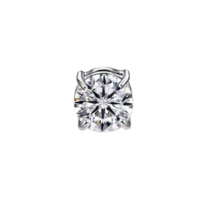 Minimalist round brilliant cut clear stone stud earring with silver four-prong setting