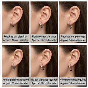 Pendientes de aro plateados para hombre con y sin perforación, varios diámetros.