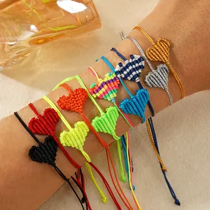 Braccialetto a Cuore Intrecciato a Mano Boho Regolabile Braccialetto dell'Amicizia Per Donna Uomo Cuore Ciondolo Corda Intrecciata Gioielli Regalo