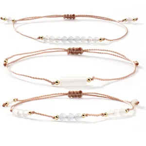 Handmade woven semi-precious stone bracelets with moonstone beads and adjustable cord.
