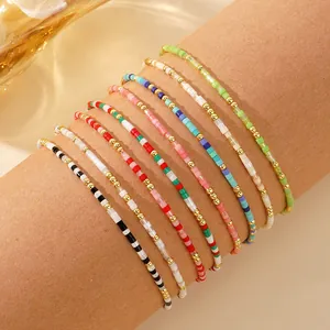 Lot de bracelets bohèmes colorés en perles de rocaille de 2mm et perles de cuivre