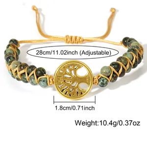 Handmade braided African pine stone bracelet with golden tree of life pendant
