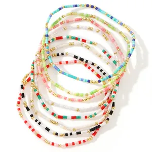 Lot de bracelets bohèmes en perles colorées avec perles en cuivre doré de 2mm