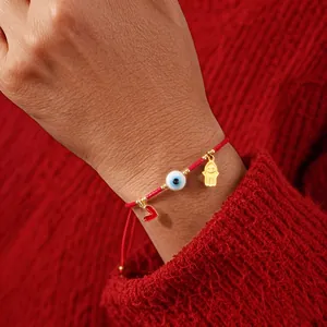 Bohemian Red Handwoven Beaded Bracelet For Women Turkish Evil Eye Hamsa Hand Heart Pendant Friendship adjustable Bracelet Jewelry Gift
