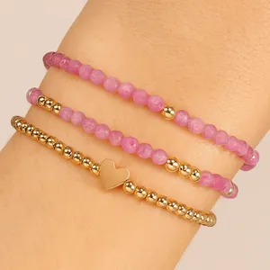 Conjunto de Pulseras de Cuentas de Cristal de Vidrio Rosa Hechas a Mano para Mujer Colgante de Corazón Dorado Joyería Bohemia Tejida a Mano Regalo de San Valentín