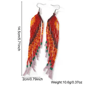 Boucles d'oreilles pendantes à pampilles en perles de rocaille colorées, 14,5 cm