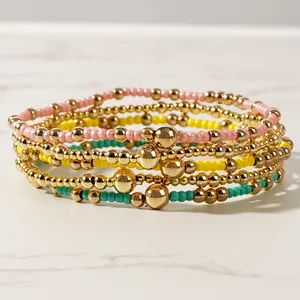 Handgefertigte Glaskeramikperlen Armband Set Boho Stil Elastisch Freundschaftsbänder Damen Schmuck Strand Mode Armband