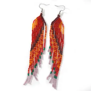 Boucles d'oreilles pendantes à pampilles en perles de rocaille colorées style bohème