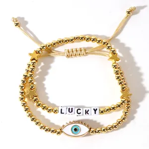 Handgefertigtes böhmisches Goldperlen-Armbandset mit Evil Eye und LUCKY-Perlen
