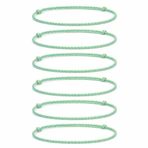 Hand-woven striped 8-strand rope bracelets in vibrant yellow and cyan blue, set of 6