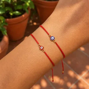Handmade Woven Evil Eye Red Rope Bracelet Set For Men Women Boho Enamel Eye Charm Adjustable Braided Lucky Jewelry Gift