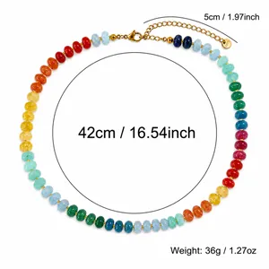 Collana di perle geometriche colorate fatta a mano per donna, 42 cm con estensione