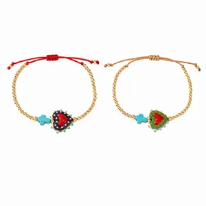 Set de pulseras de cuentas hechas a mano con dijes de corazón y cordones ajustables
