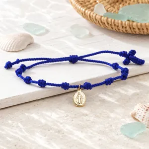 Handgefertigtes blaues geflochtenes Seilarmband mit religiösem Goldanhänger