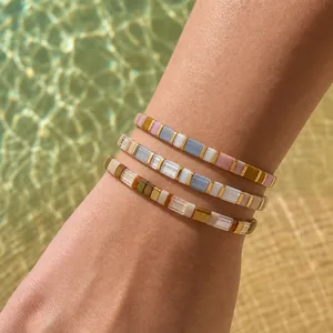 Pulsera Bohemia Colorida Tila Bead Para Mujer Vidrio Geométrico Esmalte Apilable Verano Playa Joyería Accesorios