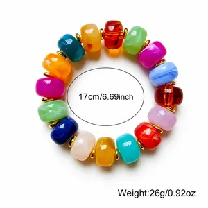 Vibrant multicolored resin barrel bead bracelet for women with 16 beads for summer fashion