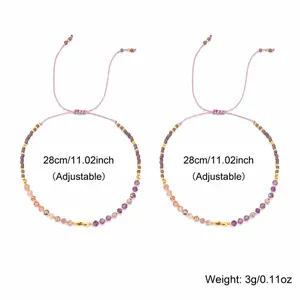 Bracelet fait main avec perles de cristal violettes et roses et cordon réglable